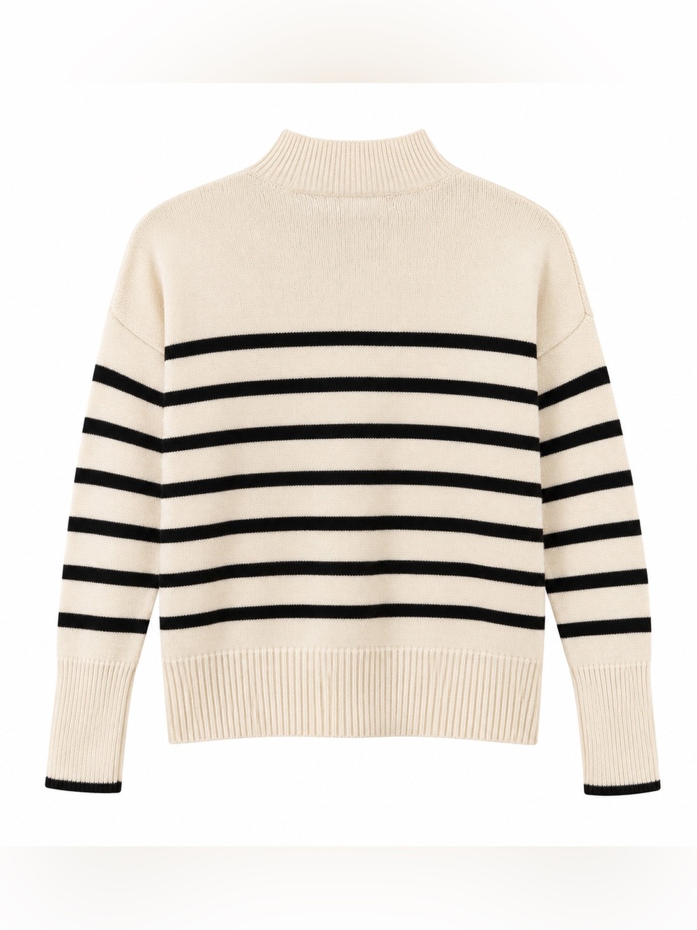 Philosophy Breton Striped Mock Crew Neck Sweater Ivory Black Soft Knit Cozycore - Picture 13 of 16